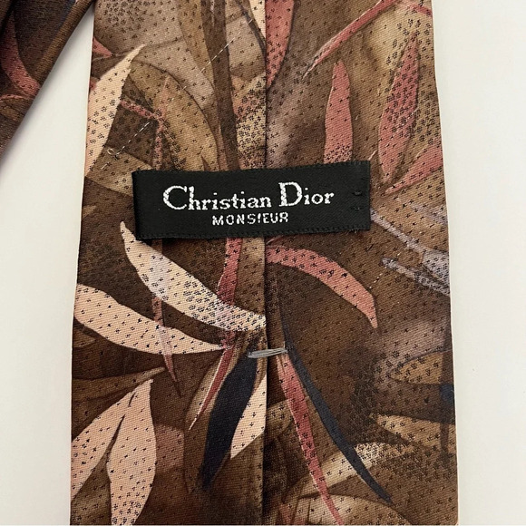 Christian Dior Monsieur Brown Abstract Leaf Nature Print Office Necktie Mens Tie - Picture 5 of 7